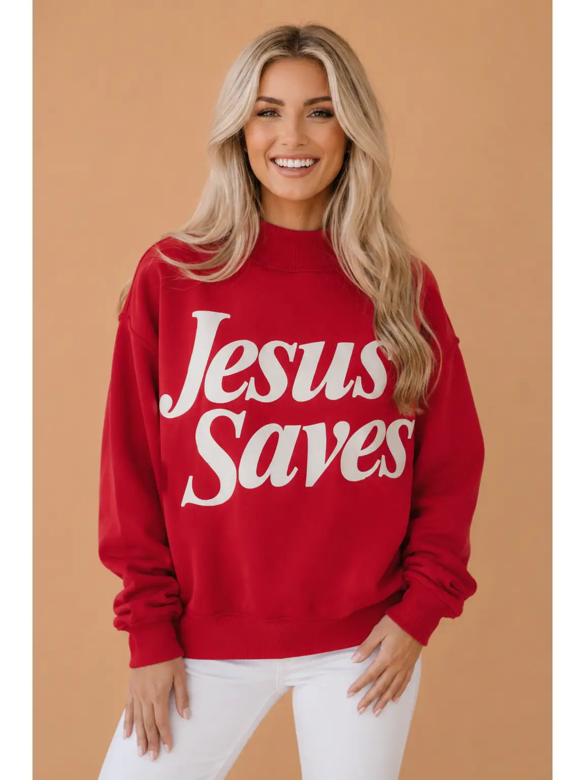 Jesus Saves Red Mock Neck