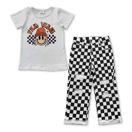 Fall Vibes Checkered Pants Set