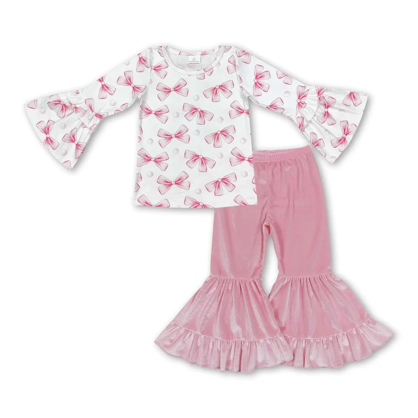 Pink Bow Bell Sleeve & Velvet Bell Bottoms