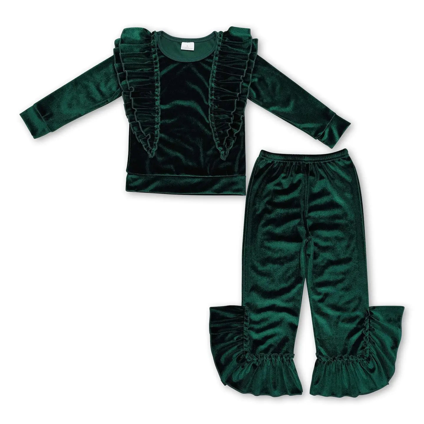 Green Velvet Ruffle Top & Pants