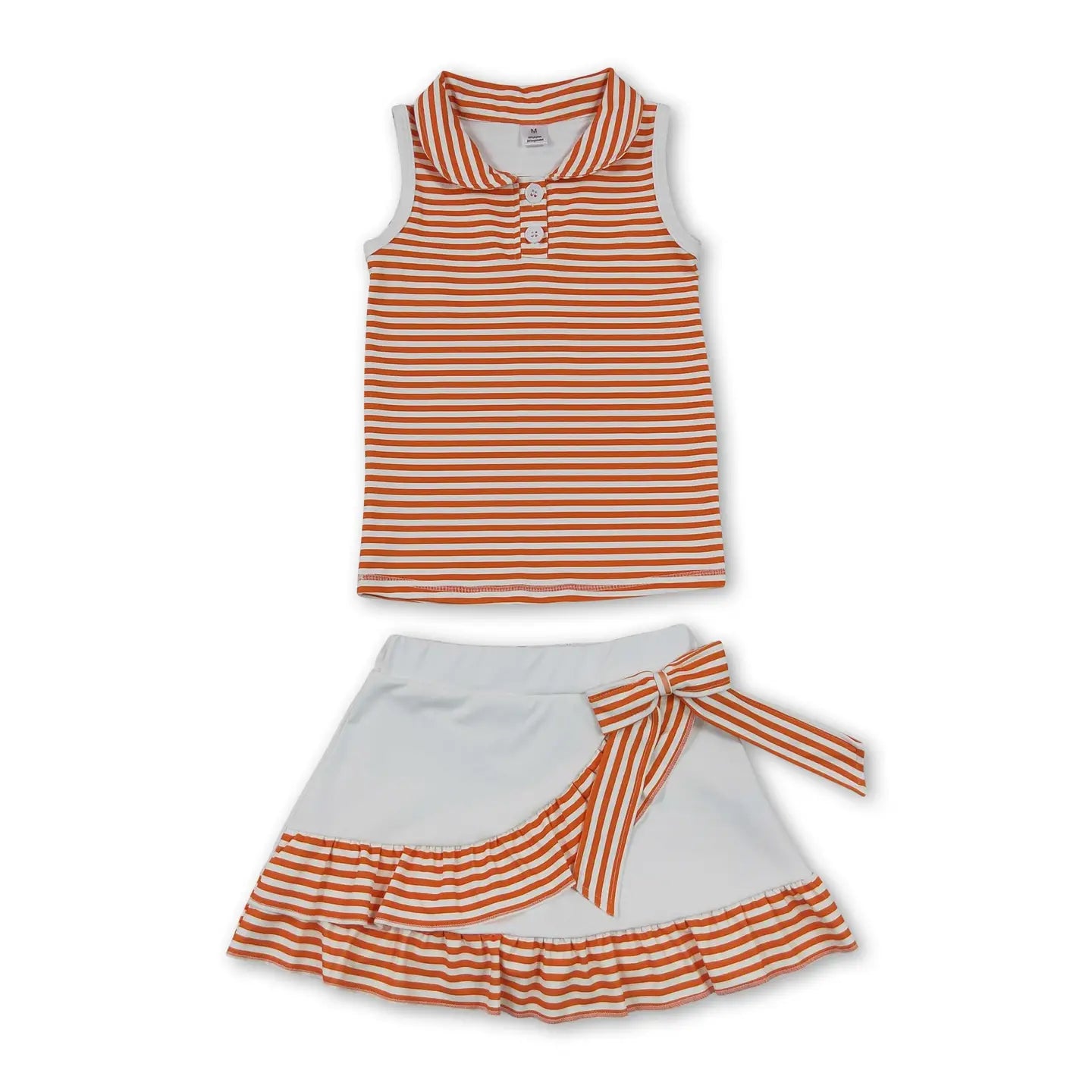 Orange Striped Tank & Bow Ruffle Skort