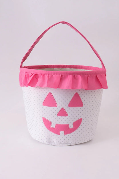Pink Pumpkin Appliqué Dot Ruffle Basket