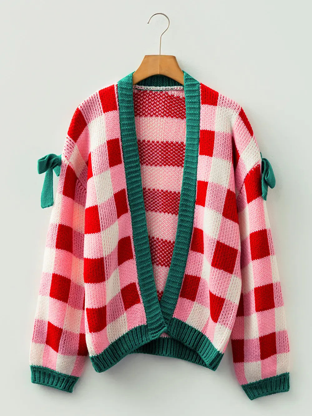 Gingham Bow Knit Cardigan