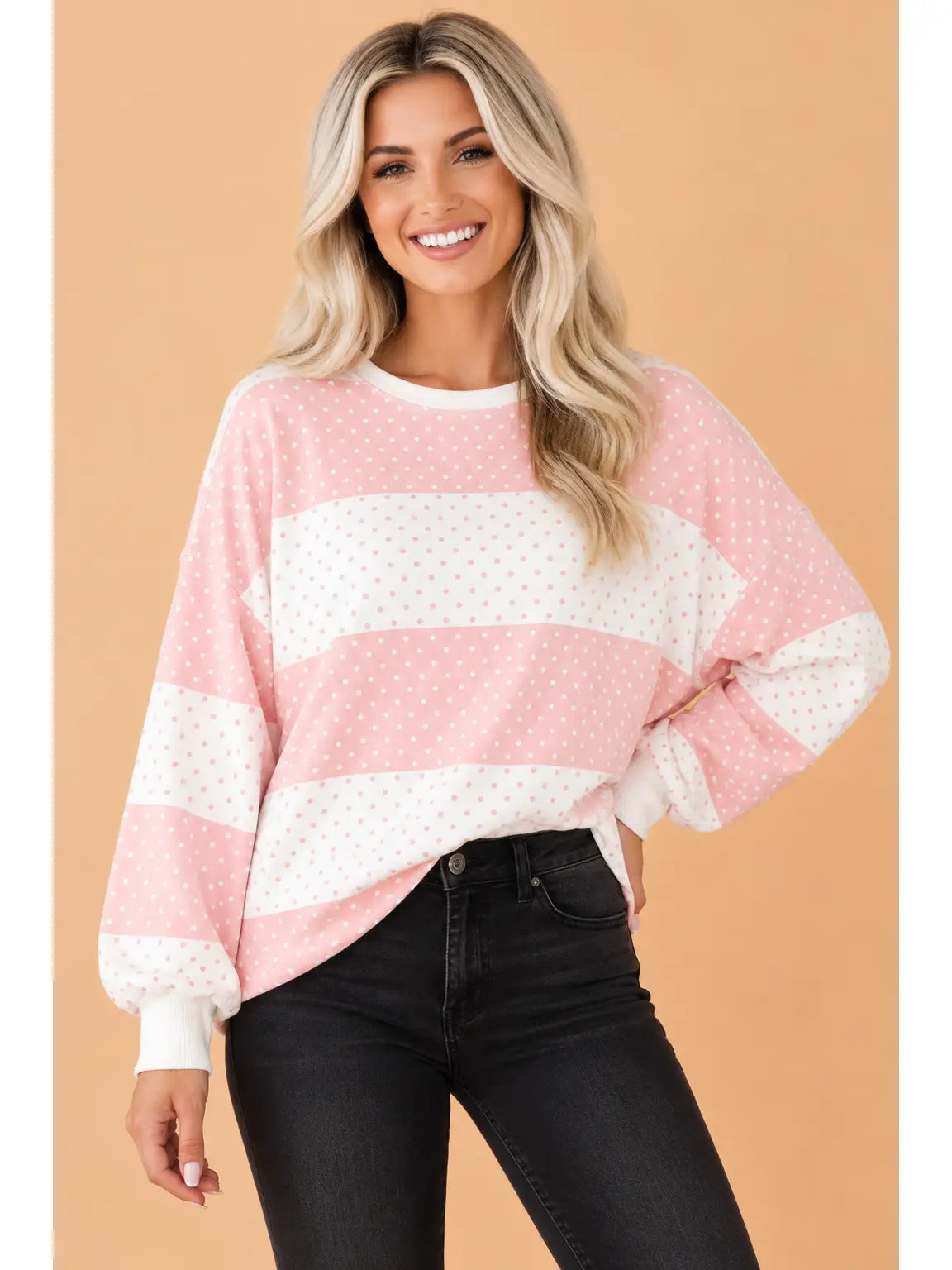 Pink Polka Dot Colorblock Top