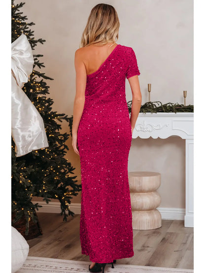 Sequin One Shoulder Gown