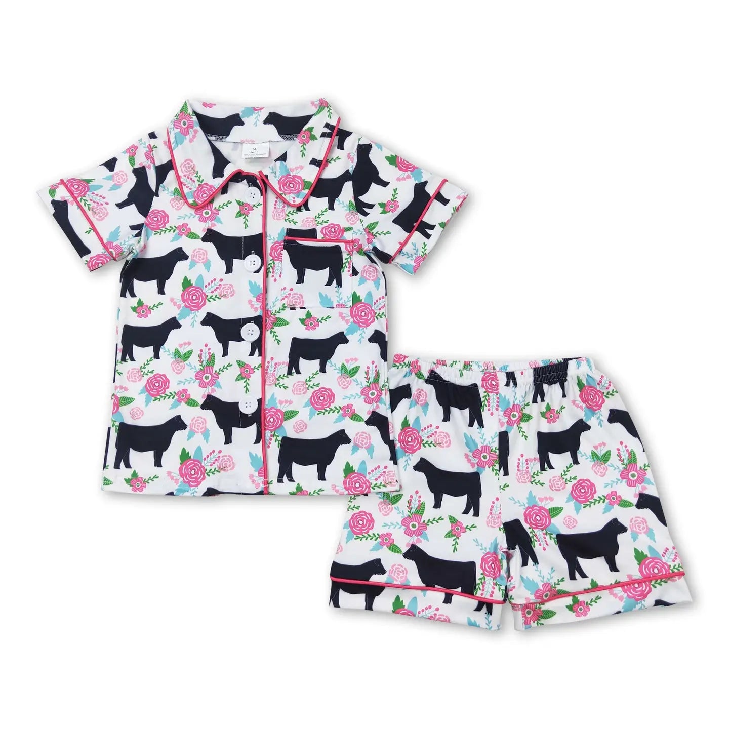 Floral Cow Button Down PJs