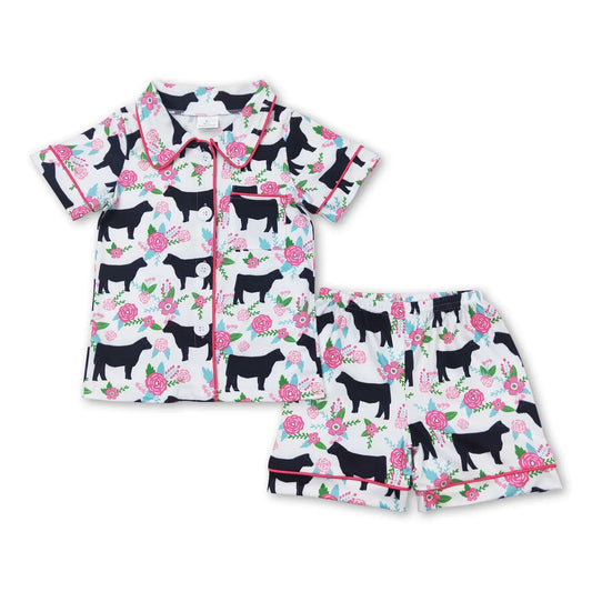 Floral Cow Button Down PJs