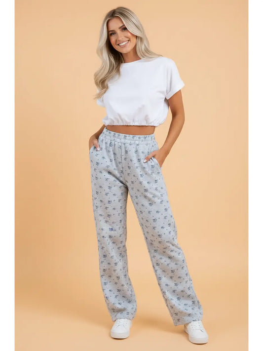 Floral Elastic High Waist Straight Leg Pants