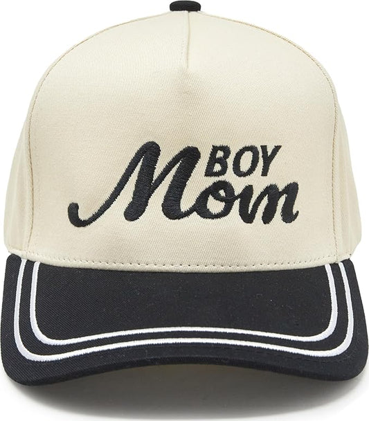 Boy Mom Black & White Embroidered Hat