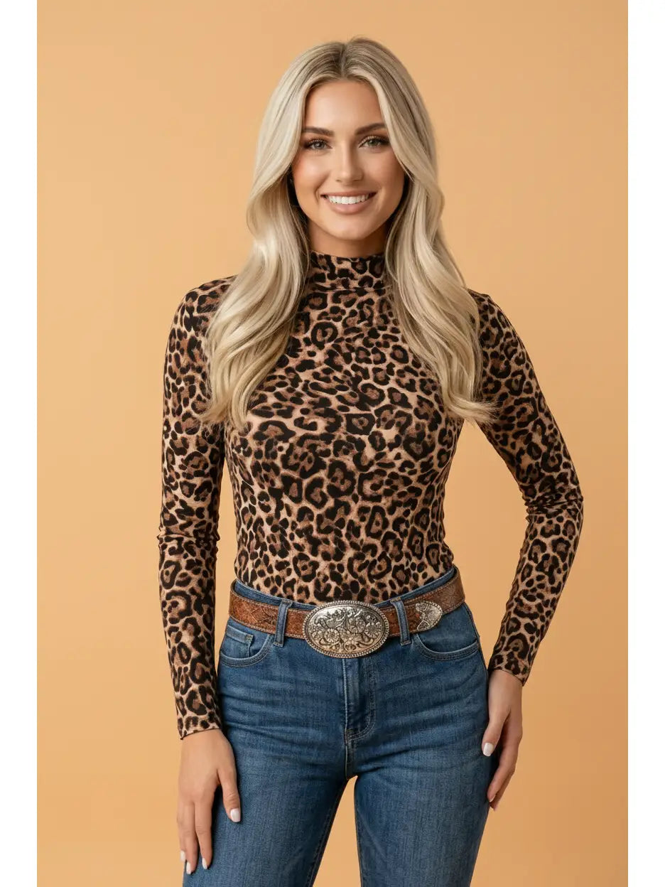 Leopard Long Sleeve Mesh Top