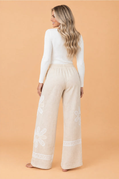 Boho Floral Lace Patchwork Wide Leg Pants