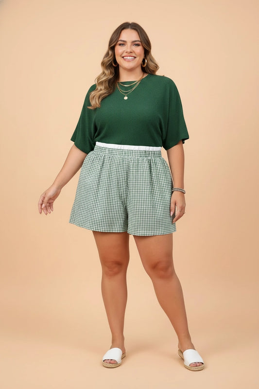Green Gingham Ruffle Trim Boxer Shorts - Curvy