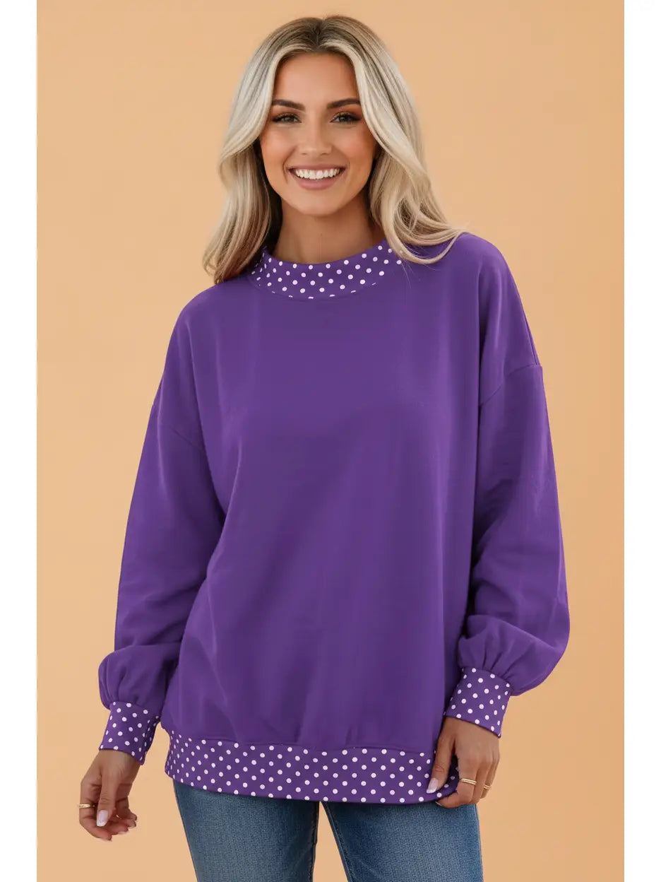 Purple Polka Dot Mock Neck