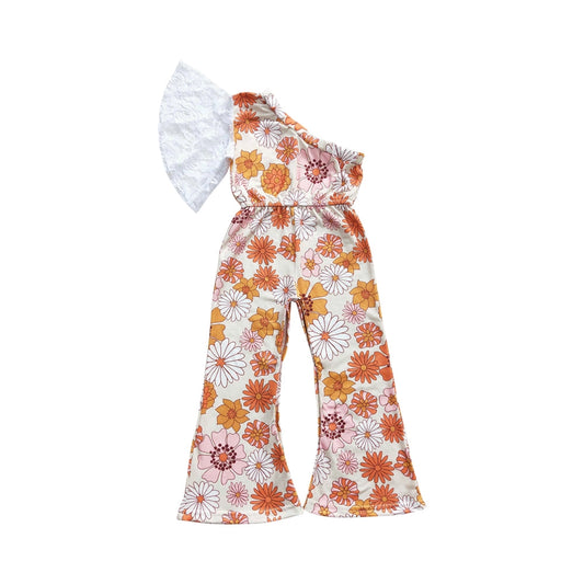 Orange Floral One Shoulder Jumpsuit