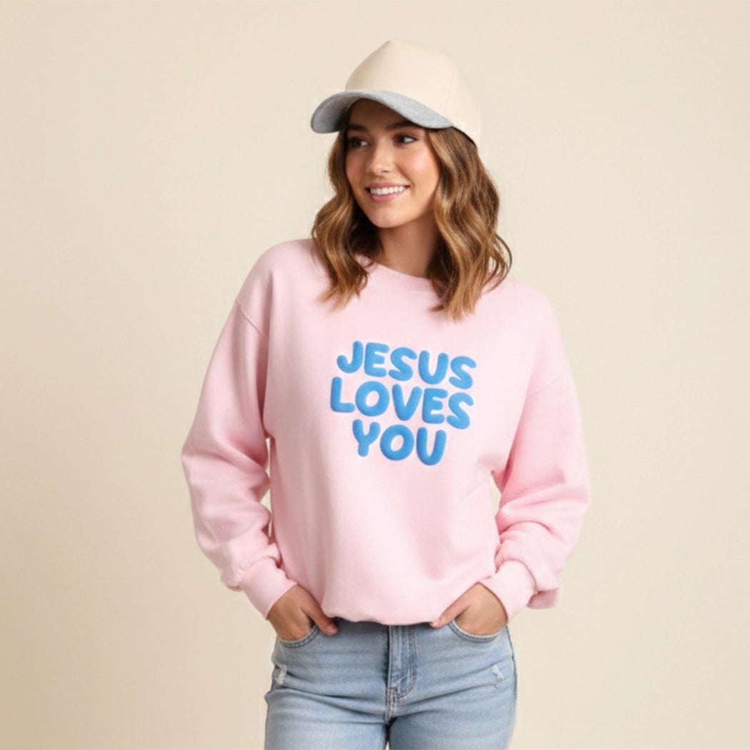 Jesus Loves You Puff Print Crewneck