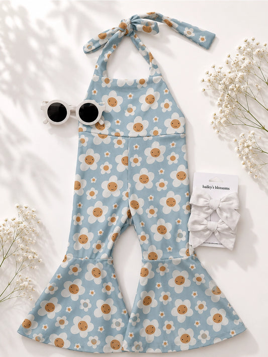 Happy Daisy Pleated Bell Bottom Jumpsuit