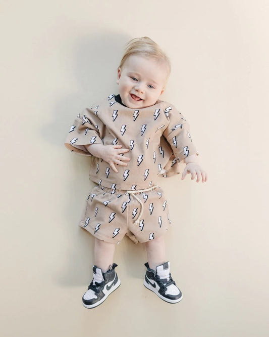 Beige Bolts Shorts Set